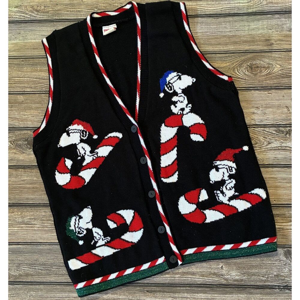 Snoopy Christmas Sweater Vest Peanuts Holiday M Vintage 90s